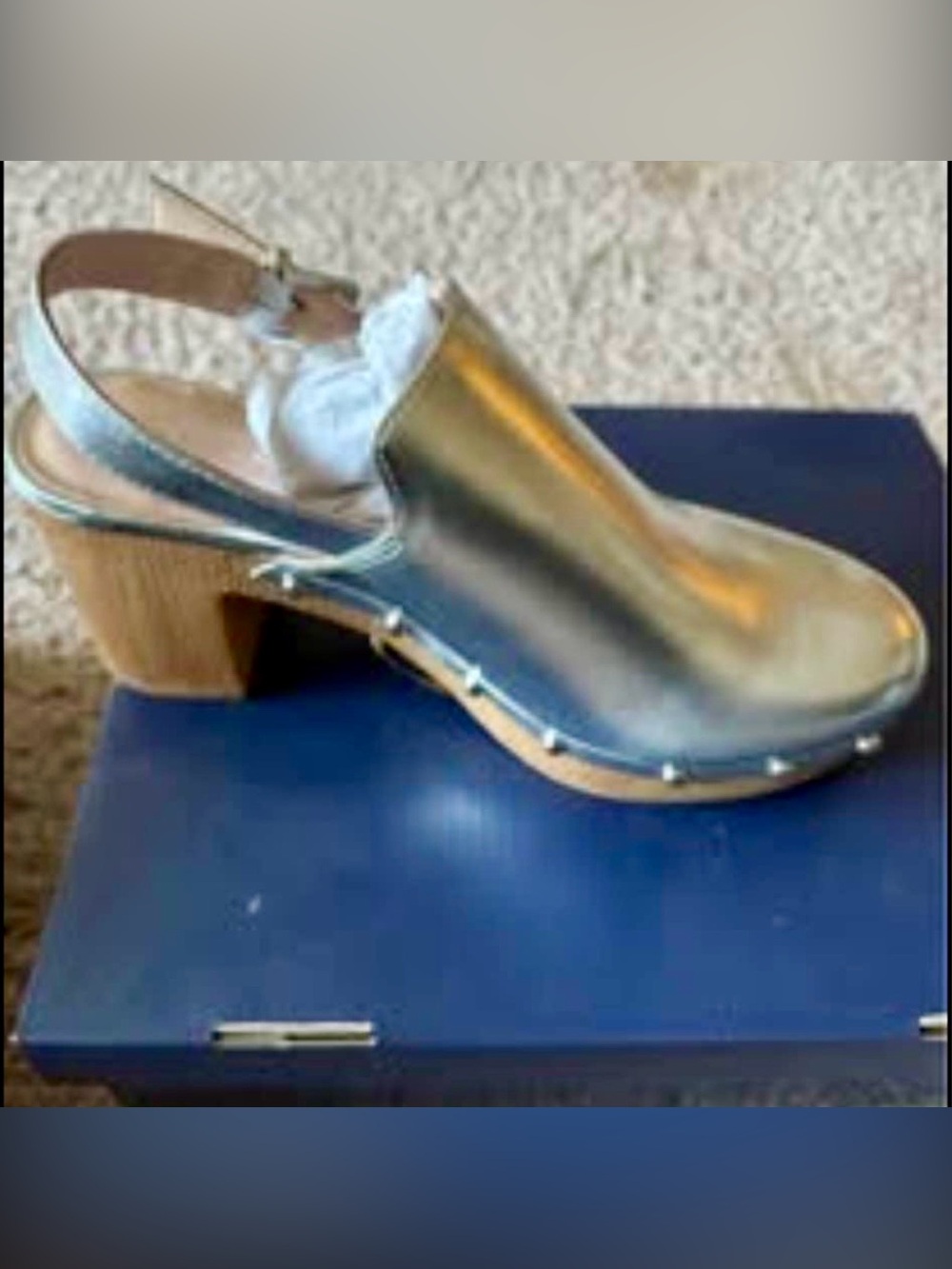 Metallic Silver Slingback Clog Heels Sz 8